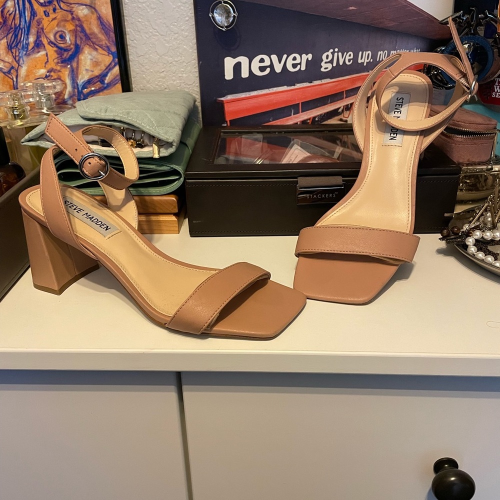 Steve Madden Gabi Nude Ankle Strap Open Toe Fashion Espadrille Heeled Sandals